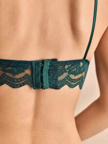 Charlaine Floral Lace Scallop Trim Lingerie Bralette - Dark Green - View 4