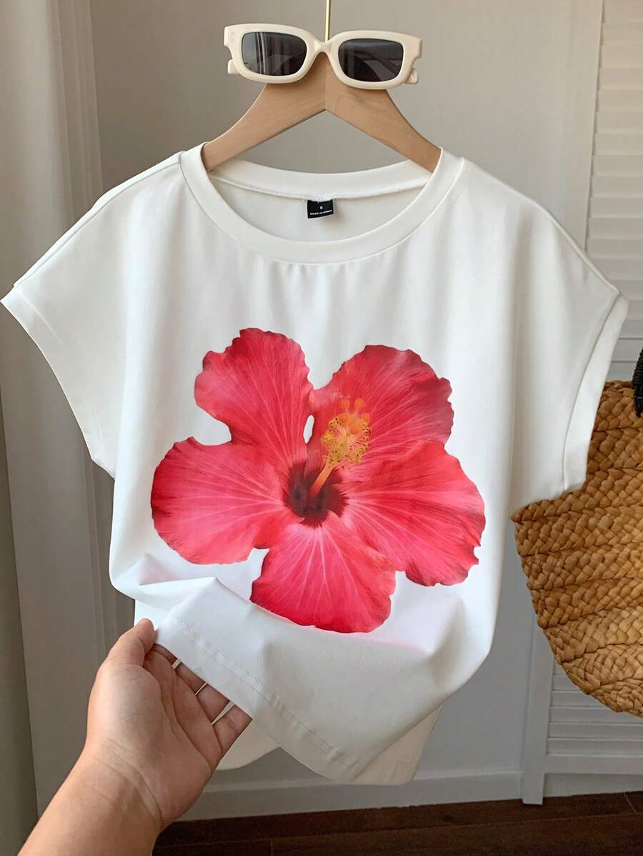 Comfortcana 2026新款夏季服装/夏季上衣/春季女装/冬季服装/节日服装/复活节/派对上衣/女士沙滩装/婚礼/母亲毕业礼服/优雅女士衬衫/休闲女士衬衫/女士度假装/女士运动装/女士社交衬衫/奢华/Y2K复古上衣/女士职业装/乡村音乐会服装/亮片/荷叶边上衣/女士印花T恤/白色上衣/3D立体花朵T恤 - 白色 - 查看 1