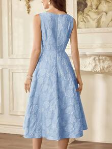 Vintamour 复古优雅女士连衣裙，带口袋，油画提花纹理，休闲通勤、假日派对连衣裙，夏季女装，夏季服装，夏季女装套装，春季女装套装，春季女装连衣裙，春季女装套装，春假女装套装，复活节女装，优雅女装，度假女装套装，夏季假日女装套装，度假连衣裙，休闲女装，优雅派对连衣裙 - 淺藍色 - 查看 8