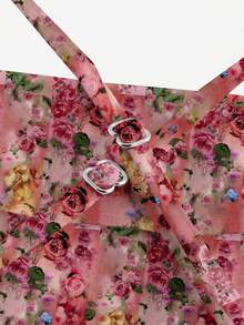 SHEIN MOD Draped Neck Ditsy Floral Maxi Dress For Women, Fitted Spaghetti Strap Mermaid Hem, Suitable For Vacation In Summer - Multicolor - View 4