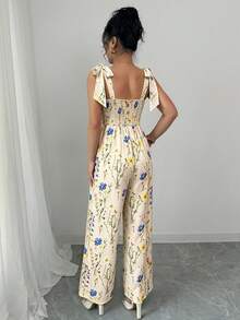 Rafferiza Women's Floral Print Jumpsuit, Fashionable For Spring/Summer Vacation - Apricot - View 2