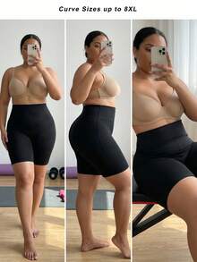 SHEIN CURVE+ Plus Size Solid Color Elastic Slimming Leggings - Black - View 4