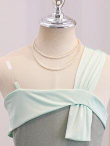 Tween Girl  Patchwork Party Formal Dress Graduation Season Summer Elegant - Mint Green - View 6