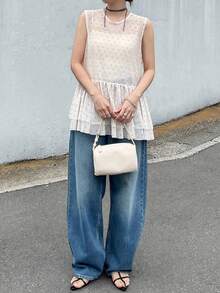 FRIFUL Women's V-Neck Textured Loose Fit Sleeveless Vest Jacket Summer - Beige - View 6