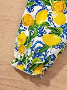 SHEIN Bộ áo liền quần không tay dáng rộng ống rộng họa tiết hoa nhí cho bé gái - Nhiều màu - Xem 6