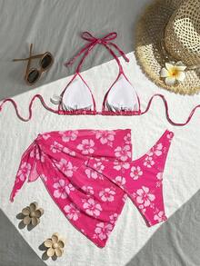 Swim Basics Floral Print Bikini Swimsuit For Summer Beach Vacation - Multicolor - View 4