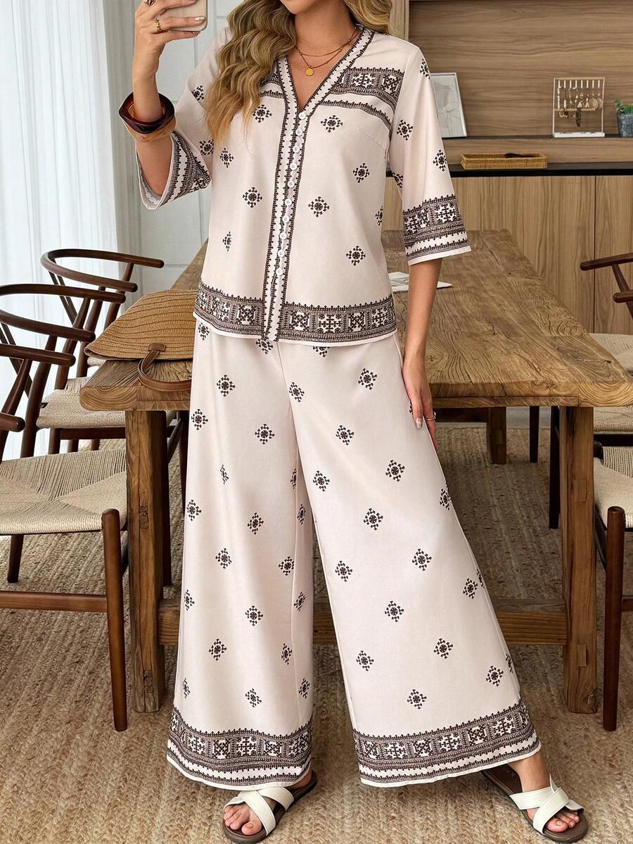 Louniche Women's Spring/Summer Casual Positioning Cardigan And Straight Leg Pants 2 Pieces Set - Multicolor - View 1