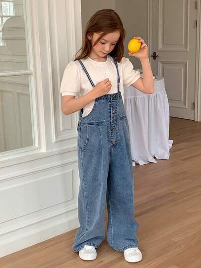 Dazy Kids Tween Girls' Casual Versatile Denim Jumpsuit