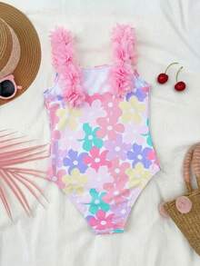 Emery Rose Kids Emery Rose Kids Đồ bơi liền thân kẻ sọc, nơ và hoa cho bé gái - Hồng - Xem 2