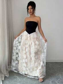 Elenzga Vestido floral tomara que caia primavera/verão, preto, com bordado 3D em tule, elegante e sensual, perfeito para férias, festas e casamentos. Modelo vintage com cintura marcada e corte em A, sem mangas. - Multicolorido - Ver 5