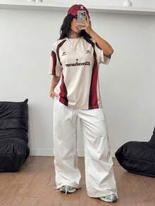 Coolane Camiseta de mujer con estampado de letras y cuello redondo, de manga corta, de moda y versátil - Albaricoque - Ver 4