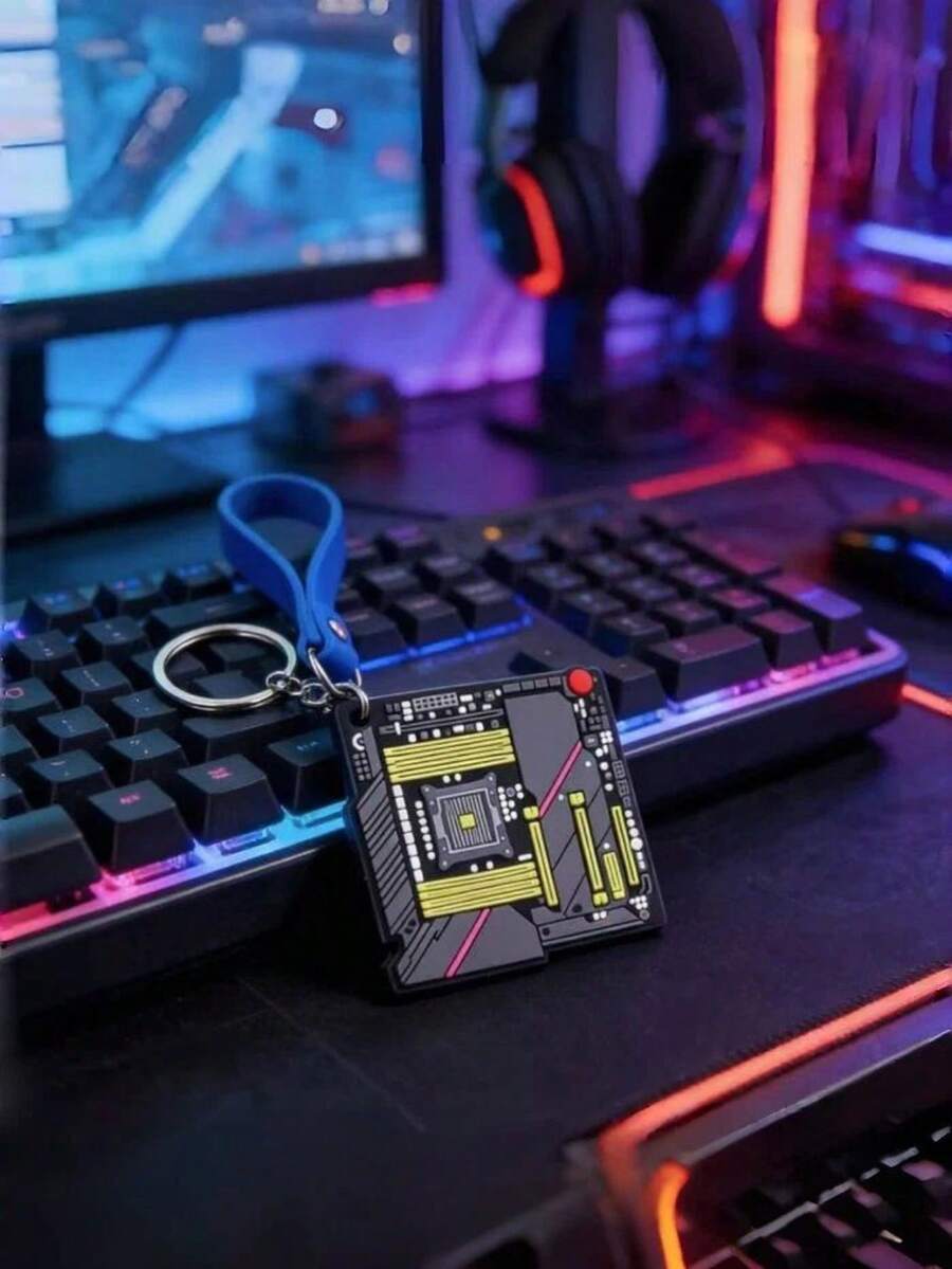 Zazumi 1/4pcs Dopamine Colored Computer Motherboard Pattern Keychain, PVC Soft Rubber Computer Circuit Board Keychain, Cute Technology Geek Charm Pendant, Portable Keychain With Wristband, Backpack Wallet Keychain Pendant Decoration Pendant, Novelty Gift For Technology Enthusiasts, Gamers, Offices, Schools, Daily Use, Holiday Birthday Gift - Multicolor - View 1