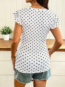 SHEIN Áo thun cổ tròn ôm dáng in chấm bi, thích hợp mặc thường ngày cho phụ nữ mang thai, mùa hè. - trắng - Xem 2