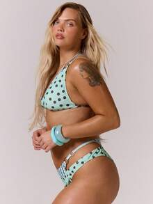 MUSERA Plus Size Contrast Layered Striped Polka Dot Bikini Bottoms Only Spring Summer Vacation Holiday Cute Elegant Beach Swim Festival Ibiza Print - Multicolor - View 3