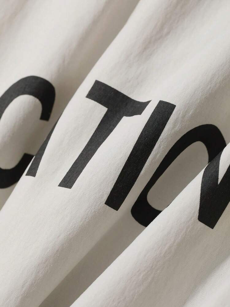 Men's Letter Print Long Sleeve T-Shirt And Shorts Set, Grey, Suitable For Spring And Autumn