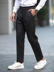 Manfinity Mode Pantalones casuales de negocios para hombres, pantalones de traje versátiles, adecuados para negocios, viajes al trabajo y uso casual diario. Pantalones formales clásicos para hombres, aptos para trabajo formal, tiempo libre diario, viajes de fin de semana, actividades al aire libre, expediciones de viaje, entornos de trabajo relajados o eventos semi-formales. Regalo ideal para novio/esposo, aniversario/cumpleaños, fiestas, vacaciones de verano, bodas, primavera a verano, Pascua, Y2K, vintage para ceremonias. - Negro - Ver 5