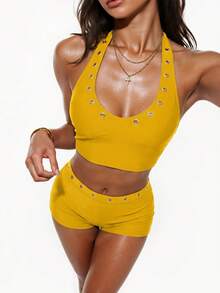 Swim Basics Women's Edge Trim Swimsuit 2 Pieces Set - Mustard Yellow - View 4