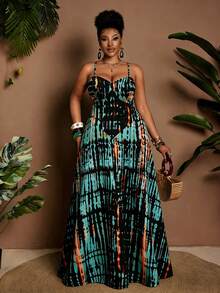 Maweii Plus Size Women's Strappy Printed Sexy Vacation Off-Shoulder Backless Dress - Blue - View 5