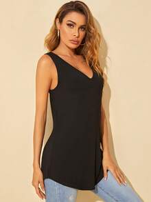 SHEIN Tall V-neck Curved Hem Tank Top - Black - View 6