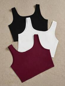 SHEIN EZwear 休閒簡約多件套裝 夏季圓領修身大尺碼女款背心 - 彩色 - 查看 2