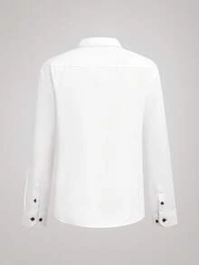 Officeau 1 chiếc áo sơ mi nam chống nhăn, nhanh khô, kiểu dáng thường ngày/công sở, cúc áo được chế tác tinh xảo, vải polyester 100% dày dặn, thoải mái, được may thủ công tỉ mỉ, dáng ôm vừa vặn, áo sơ mi trắng nam cổ điển mùa thu đến hè. - trắng - Xem 3