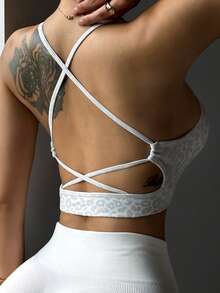 Slayform 2件装女士无缝性感豹纹交叉露背运动文胸瑜伽跑步运动服 - 彩色 - 查看 5