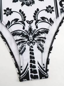 Swim Oasis 2026新款春夏女士两件式泳衣带裙，印花优雅休闲沙滩度假泳装套装 - 黑與白 - 查看 7