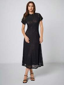Maija Elegant Lace Waist Cinched Long Sleeve Dress For Women Black Lace Dress Zanea Dress For Woman Ladies Dresses São João Women's Clothing Mother's Day Lace Dress For Women Elegant Lace Dress Country Concert Outfit Evening Outfits Winter Outfits - Black - View 7