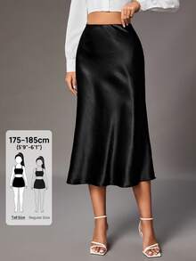 SHEIN Tall High Waist Elegant Satin Skirt - Black - View 1