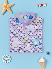 SHEIN Bộ áo liền quần có mũ trùm đầu bằng vải bông mềm mại cho bé gái, họa tiết nàng tiên cá dễ thương, thích hợp cho kỳ nghỉ hoặc đi biển. - Nhiều màu - Xem 2