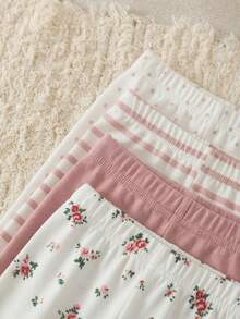 Souflis Souflis 4 Pairs Girls' Casual Floral Print & Solid Color Leggings, Suitable For All Seasons - Multicolor - View 6