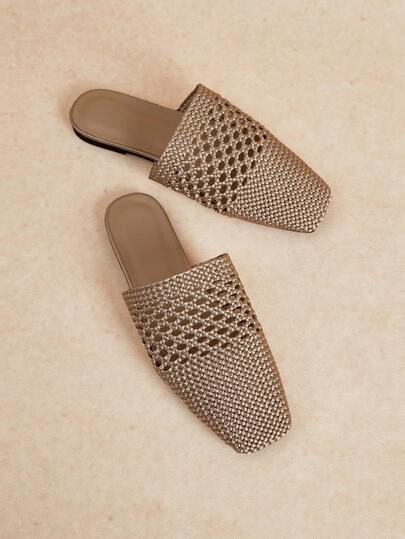 Rosivie Women's New Fashion Woven Hollow Slip-On Flat Square Toe Loafers