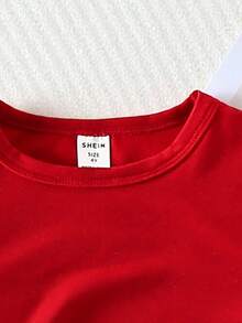 Elladie kids Young Girl Red Summer Satin First Birthday T-Shirt,Shiny Bow Graphic Print Short Sleeve Tee,Casual Fashionable Creative Fresh Comfortable Daily Wear - Hot Pink - View 6