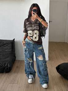 Coolane 女士春夏Y2K街头复古透气网眼印花数字图案足球T恤 - 彩色 - 查看 6