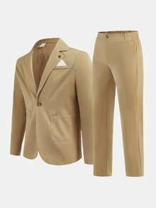 SHEIN Bộ đồ kaki thường ngày cho bé trai tuổi teen, Bộ đồ phong cách quý ông, Thoải mái & Thời trang, Đa năng cho trang phục hàng ngày, Đi học, Đi chơi, Hoạt động ngoài trời, Lễ hội âm nhạc, Tiệc ngày lễ, Kỳ nghỉ hè trên bãi biển, Không khí mùa hè, Lễ hội - Màu Khaki - Xem 6