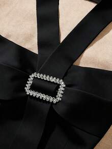 Franclia Women's Casual Solid Color Rhinestone Decor Halter Neck Elegant Camisole - Black - View 4