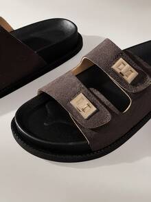 Sandalias planas de mujer para primavera y verano, nuevas, de punta redonda, suela plana, de ocio y vacaciones, simples y cómodas, color café oscuro, sandalias de playa - Café integral - Ver 6