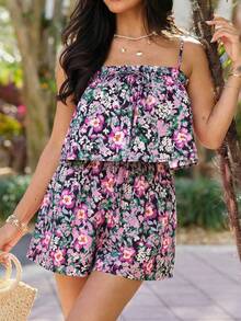 Coeurva 女士休闲浪漫印花连体裤，黑色连体裤和紫色连体裤，春夏款，女士春季服装，女士节日服装，女士复活节服装，女士优雅连体裤，女士休闲连体裤，女士乡村风格，乡村音乐会服装，女士乡村风格服装，女士运动休闲服装，女士印花连体裤，女士度假套装，女士碎花连体裤，女士休闲连体裤，女士夏季连体裤，女士夏季服装 - 紫色 - 查看 4