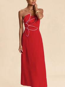 Travachic Women's Floral Decor Backless Dress - Red - View 4