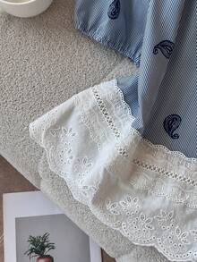 Franclia Chemise décontractée à manches courtes avec imprimé cachemire et torsade devant - Bleu azur - Voir 4