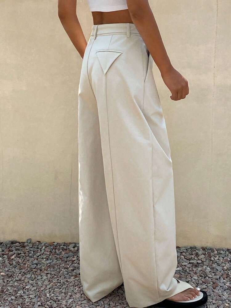 Women's Loose Solid Color Palazzo Pants With Waist Belt, Casual Summer Vacation