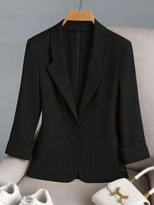 Franclia 女士纯色单扣休闲百搭通勤长袖西装外套 女士连衣裙夹克 商务服装 黑色服装 半身裙套装 黑色西装外套 女士黑色西装 女士正式套装 女士西装外套 女士西装外套 西装套装 女士西装外套 正式西装外套 商务女士套装 - 黑色 - 查看 9