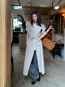 Áo khoác gile nữ màu trơn thanh lịch kiểu Hàn Quốc, thắt nơ, thích hợp cho công sở và du lịch. - Màu be - Xem 5