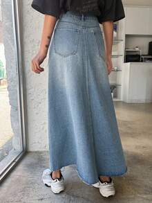 DAZY Chân váy denim nữ dáng rộng, chất liệu denim mài, kiểu dáng thường ngày, đa năng. - Màu xanh lam - Xem 3