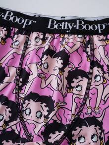 Betty Boop x SHEIN Pantalones cortos tipo boxer elásticos de cintura, casuales y cómodos para mujer - Rosa Fucsia - Ver 5