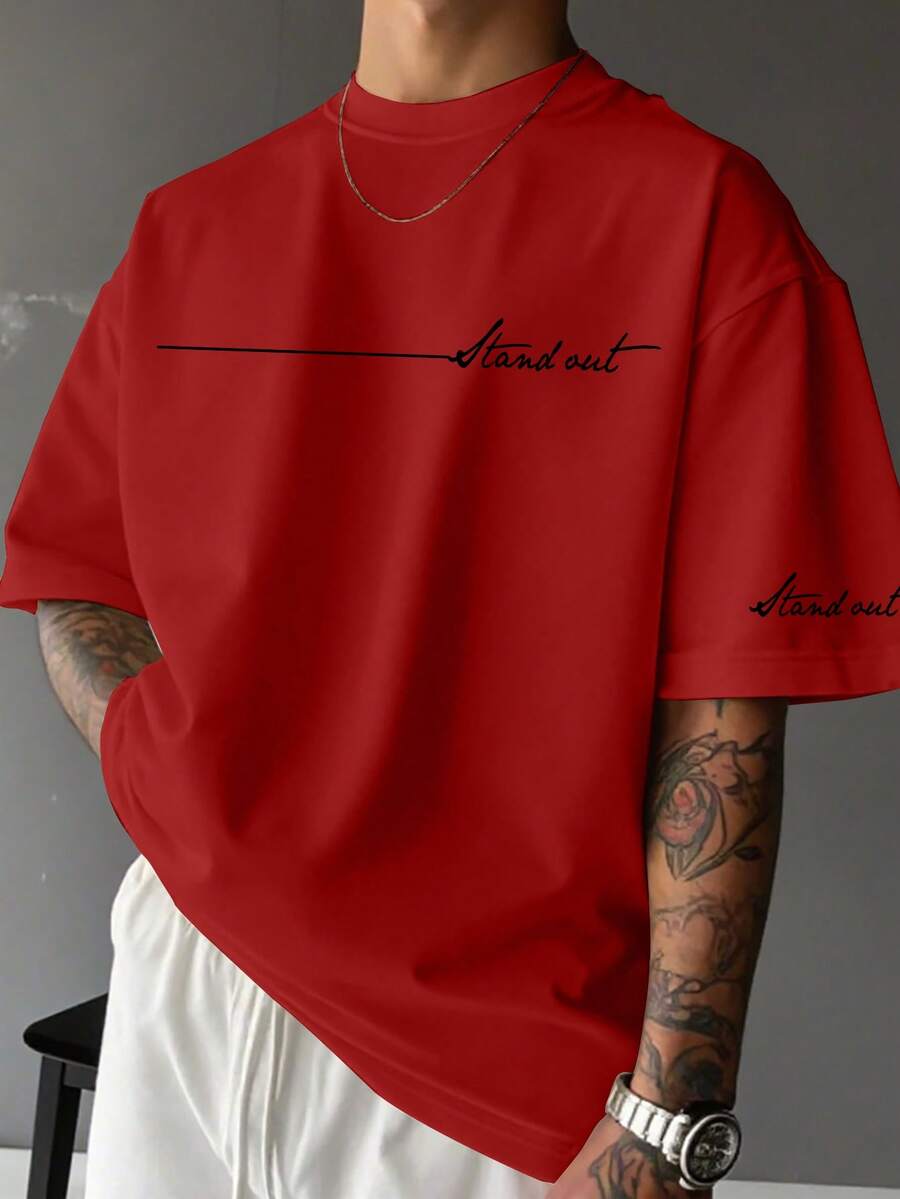 Manfinity EMRG Men's Casual Letter Print T-Shirt, Summer - Red - View 1