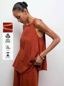 Maija 女士纯色两件套：无袖背心和阔腿裤 - 鏽棕色 - 查看 1