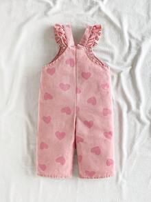 SHEIN Vintaside Kids 1件女嬰藍色牛仔休閒可愛刺繡花卉吊帶連身褲，適合外出與派對，秋季穿著 - 粉色 - 查看 3