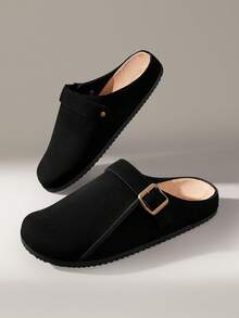 Solecia Women Casual Versatile Plush Round Toe Fluffy Flat Slippers For Christmas - Black - View 6