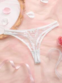 PetitDoll 透明心形网眼蝴蝶结装饰性感丁字裤 - 白色 - 查看 3